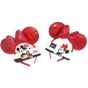 Minnie Mouse Girl's Red Glitter Bow Ears Headband - 2 Included